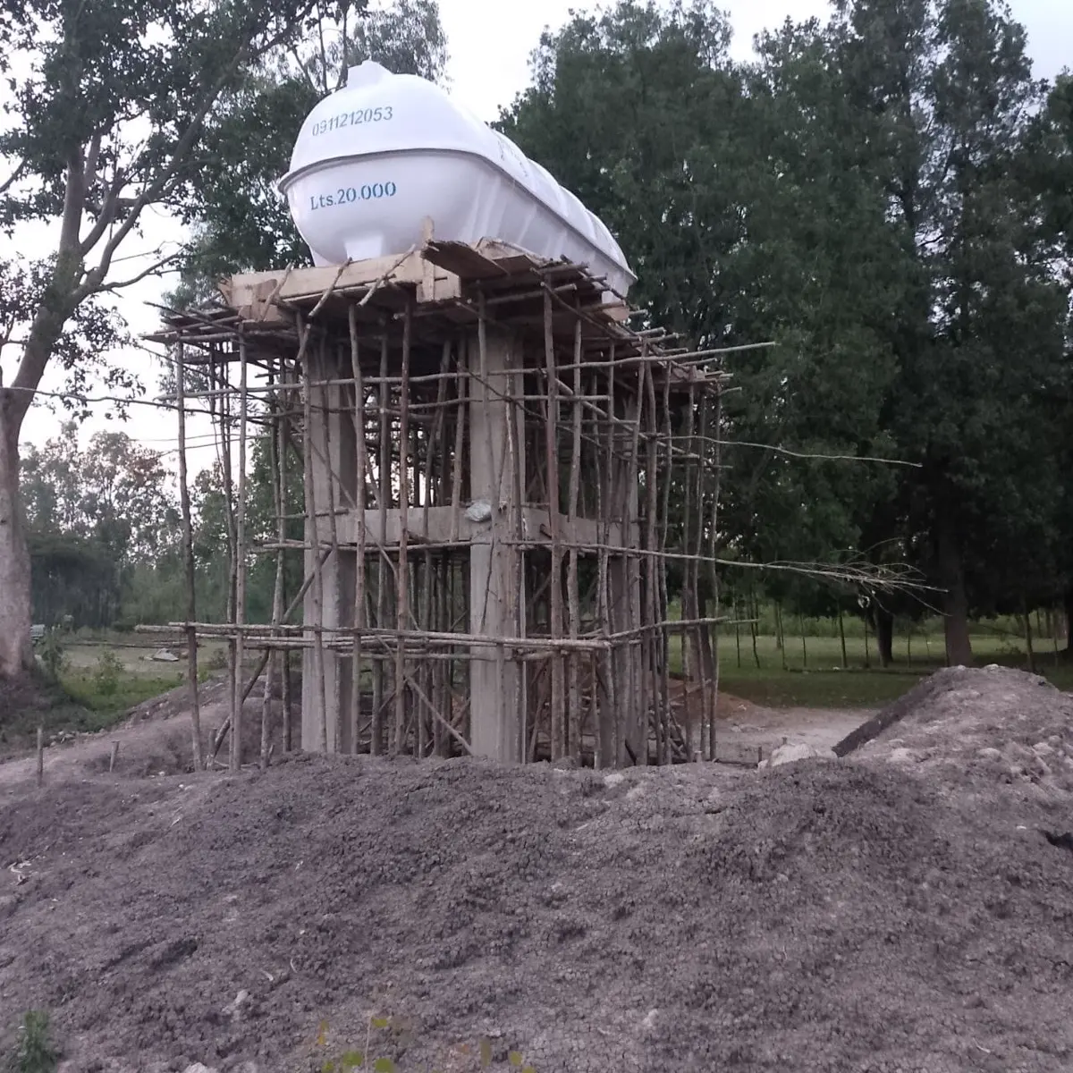Elevated 20,000 litre water tank under construction